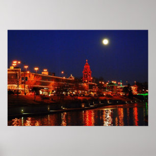 Kansas City Plaza Lights Under a Full Moon Poster