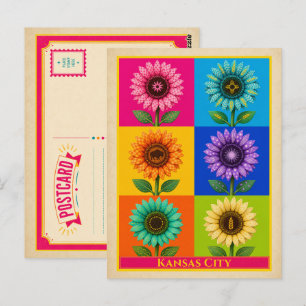 Kansas City Postcard Kansas Sunflower Vintage Pop