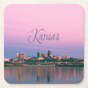 Kansas City Sky Line Sunset Square Paper Coaster