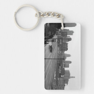 Kansas City Skyline, Black and White Photo Key Ring