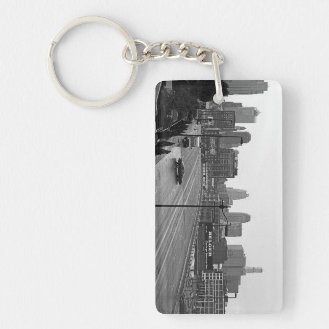 Kansas City Skyline, Black and White Photo Key Ring (Front)