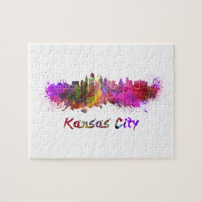 Kansas City skyline in watercolor Jigsaw Puzzle (Horizontal)