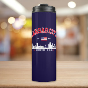 Kansas City Skyline Vintage American Flag Thermal Tumbler