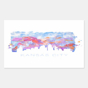 Kansas City Skyline Watercolor Rectangular Sticker
