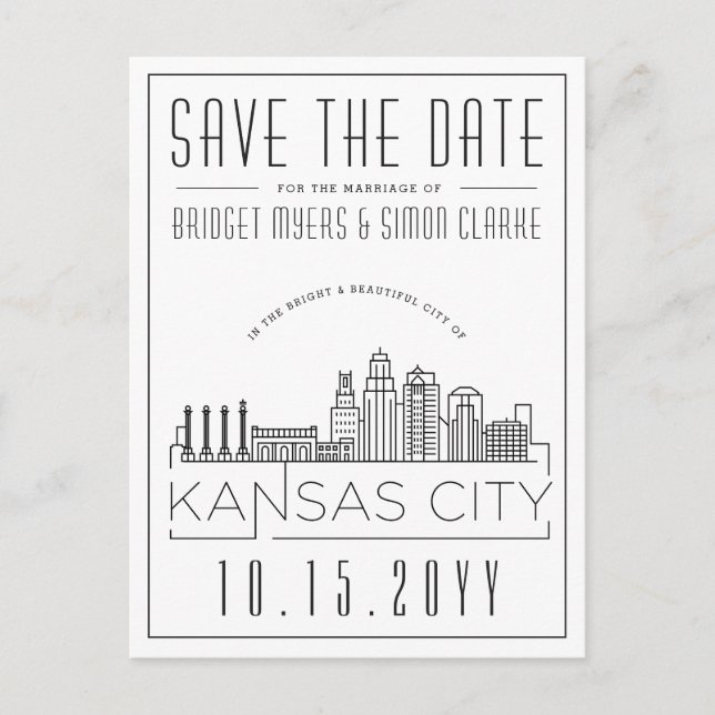 Kansas City | Stylised Skyline Save the Date Postcard (Front)