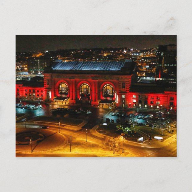 Kansas City Union Station in Red Postcard (Front)