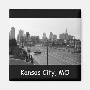 Kansas City Urban Skyline, Black and White Photo Magnet