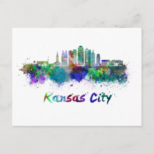 Kansas City V2 skyline in watercolor Postcard