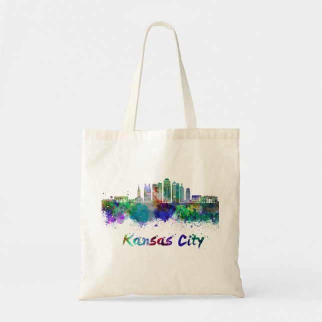 Kansas City V2  skyline in watercolor Tote Bag (Front)