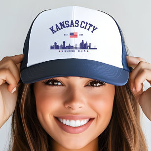 Kansas City Vintage Skyline Patriotic Missouri Trucker Hat