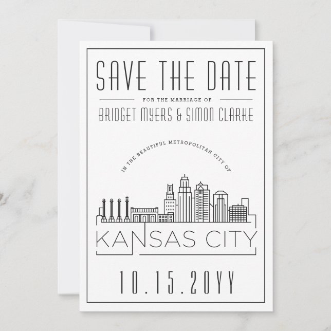 Kansas City Wedding Stylised Save the Date Invitation (Front)
