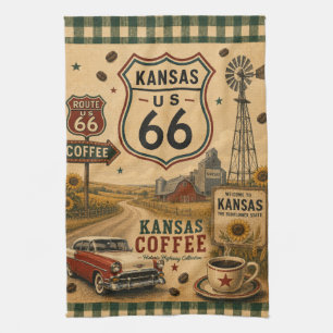 Kansas Classic Car Coffee Farmhouse Americana Tea Towel