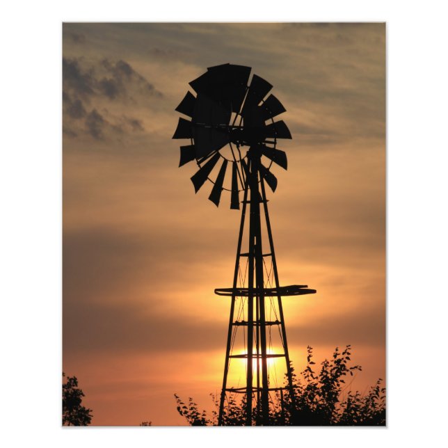 Kansas colourful Sunset with clouds and the Sun  Photo Print (Front)