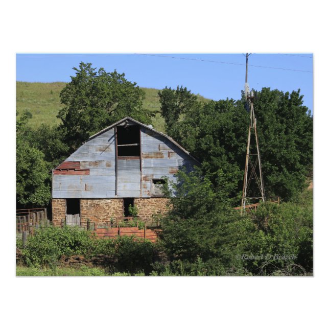 Kansas  Country  Barn  with a Farm Windmill Photo Print (Front)