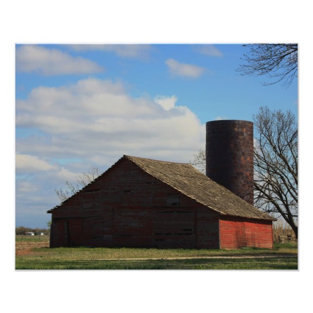 Kansas Country Red Barn with Blue sky Photo Print (Front)