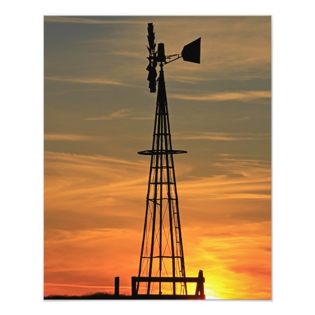 Kansas Country Windmill with clouds, Photo Print (Front)