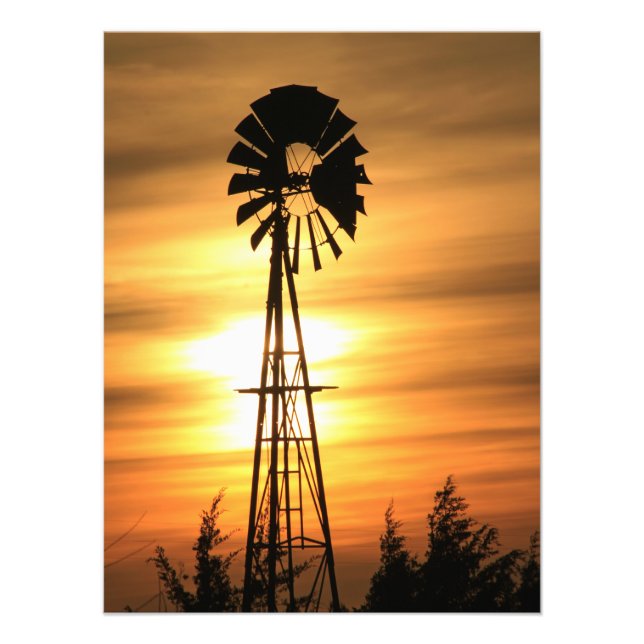 Kansas Country Windmill with clouds, Photo Print (Front)