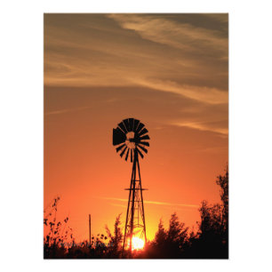 Kansas Country Windmill with clouds, Photo Print