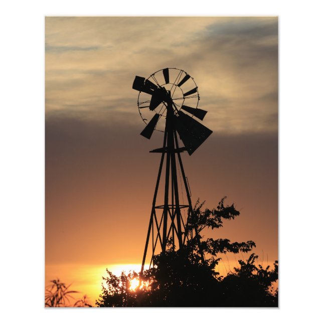 Kansas Country Windmill with clouds, Photo Print (Front)