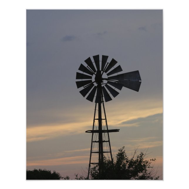 Kansas Country Windmill with clouds, Photo Print (Front)