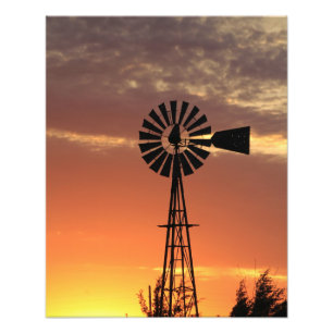 Kansas Country Windmill with clouds, Photo Print
