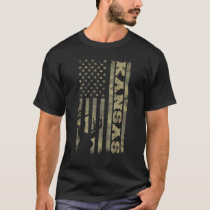 Kansas Deer Hunter Vintage Deer Hunting Camo USA F T-Shirt
