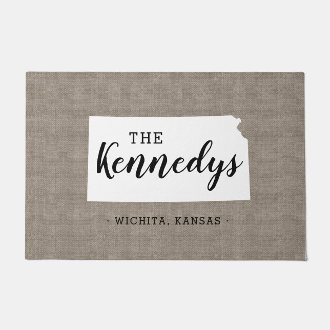 Kansas Family Monogram State Doormat (Front)