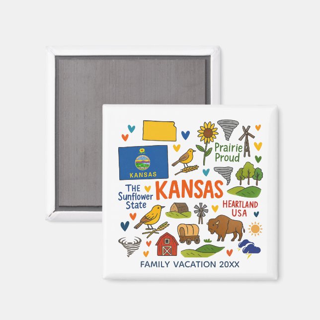 Kansas Family Trip Keepsake Personalized Magnet (Front/Back)