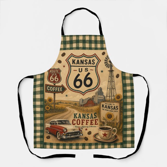 Kansas Farmhouse Coffee Kitchen Route 66 Apron (Front)
