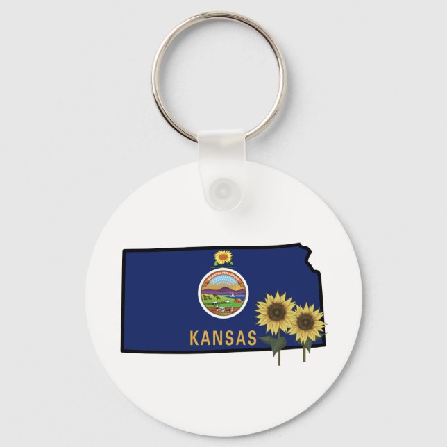 Kansas Flag with State Flower Wild Sunflower Key Ring (Front)