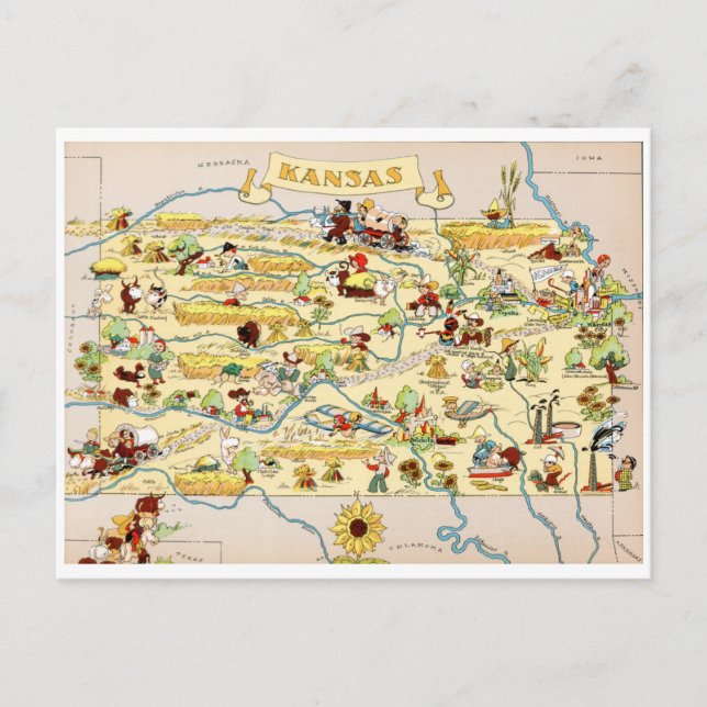 Kansas Funny Vintage Map Postcard (Front)