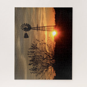 Kansas Golden Sky with Windmill Silhouette Puzzle