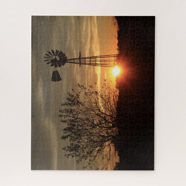 Kansas Golden Sky with Windmill Silhouette Puzzle (Vertical)