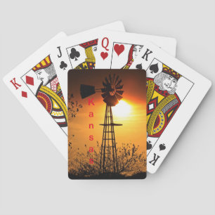 Kansas Golden Sunset with Windmill Playing Cards
