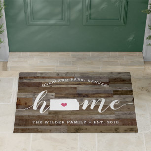 Kansas Home State Personalised Wood Look Doormat