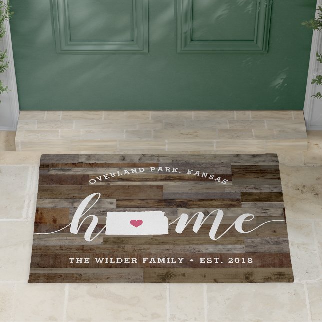 Kansas Home State Personalised Wood Look Doormat (Creator Uploaded)