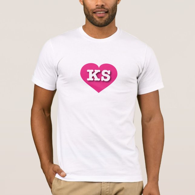 Kansas Hot Pink Heart - I love KS T-Shirt (Front)