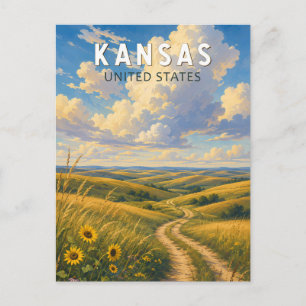 Kansas Illustration Travel Art Vintage Postcard