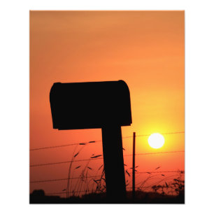 Kansas Mail Box Silhouette Sunset with clouds Photo Print