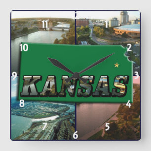 Kansas Map and Photos Square Wall Clock