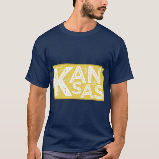 Kansas Map Typography Gold T-Shirt (Front)