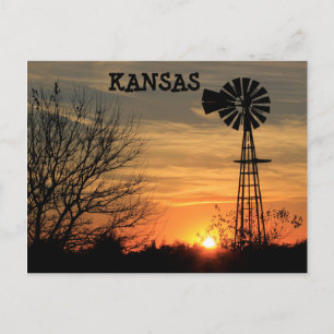 Kansas Orange Sunset with silhouettes Post Card