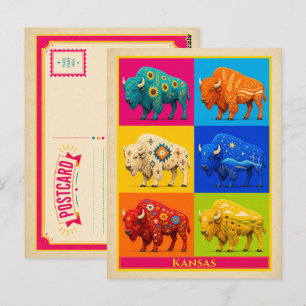 Kansas Postcard Bison Vintage Pop Art