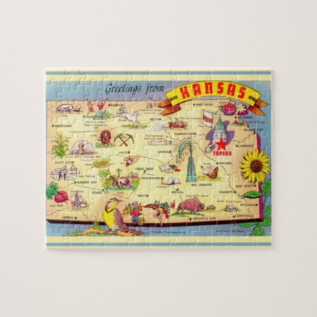 Kansas Postcard Map Jigsaw Puzzle (Horizontal)