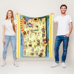Kansas Postcard Map Throw Fleece Blanket