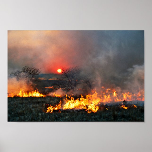 Kansas Prairie Burn at Sunset Poster (Front)