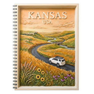 Kansas Prairie Road Trip Vintage Travel Landscape Notebook