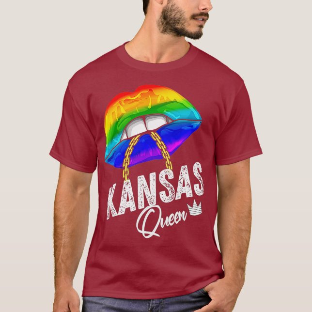 Kansas Queen LGBTQ Gay Pride Rainbow Flag USA T-Shirt (Front)