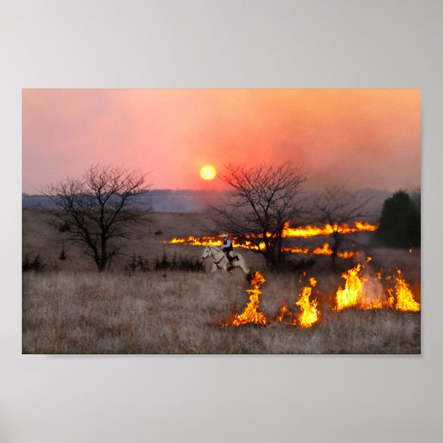 Kansas Rancher Checks Fire Line Poster (Front)