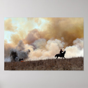 Kansas Rancher Starting a Controlled Prairie Burn Poster